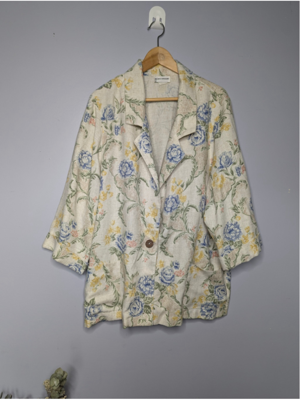 Vintage Alice Stuart Floral Linen-Blend Blazer Jacket Size 20 Cottagecore 90s